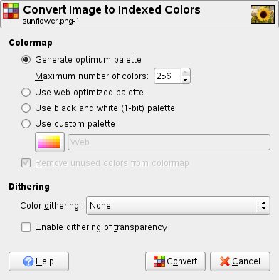 Dialog “Change to Indexed Colors”