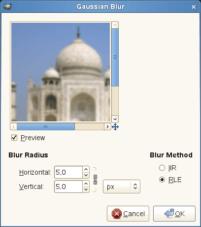 “Gaussian” filter parameters settings