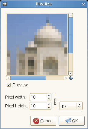 “Pixelize” filter options