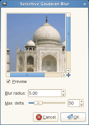 “Selective Gaussian” filter parameters settings