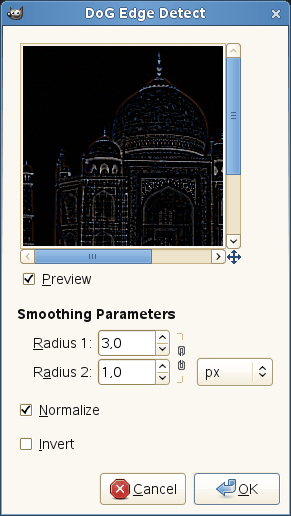 Gaussian Difference filter options