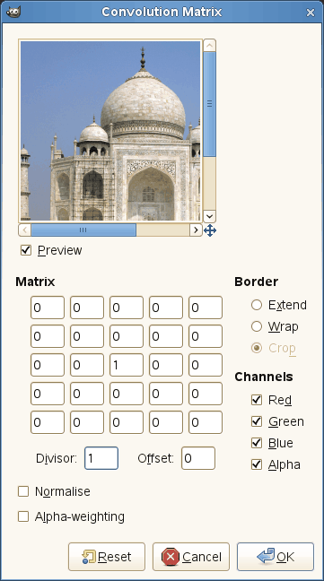 “Convolution matrix” options