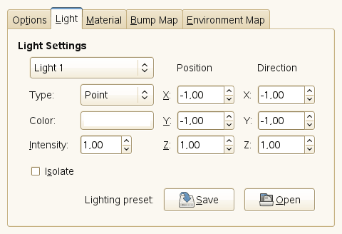 “Lighting” filter options (Light Settings)