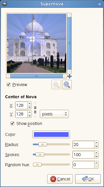 “Supernova” filter options