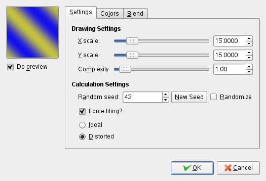 “Sinus” filter options (Settings)