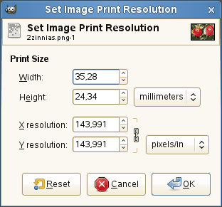 The “Print Size” dialog