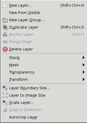 The Contents of the “Layer” Menu