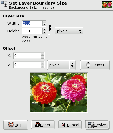 The “Layer Boundary Size” Dialog