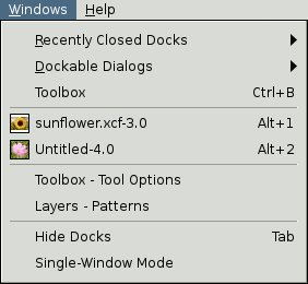 Contents of the “Windows” Menu