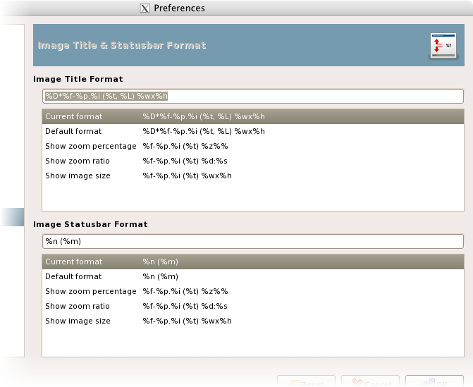 Image Window Title and Statusbar formats