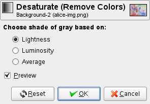 The “Desaturate” option dialog