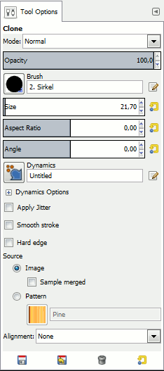 Tool Options for the Clone tool