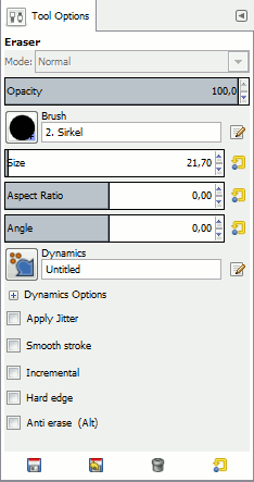 Tool Options for the Eraser tool