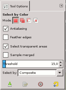 Tool Options for the Select by Color tool