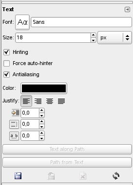 Text tool options