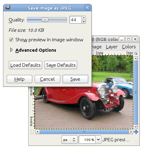 Dialog for Image Saving as JPEG